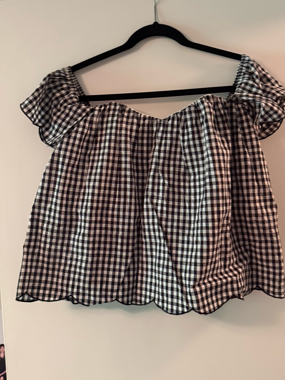 Blue Rain Black and White Gingham Off-Shoulder Crop Top